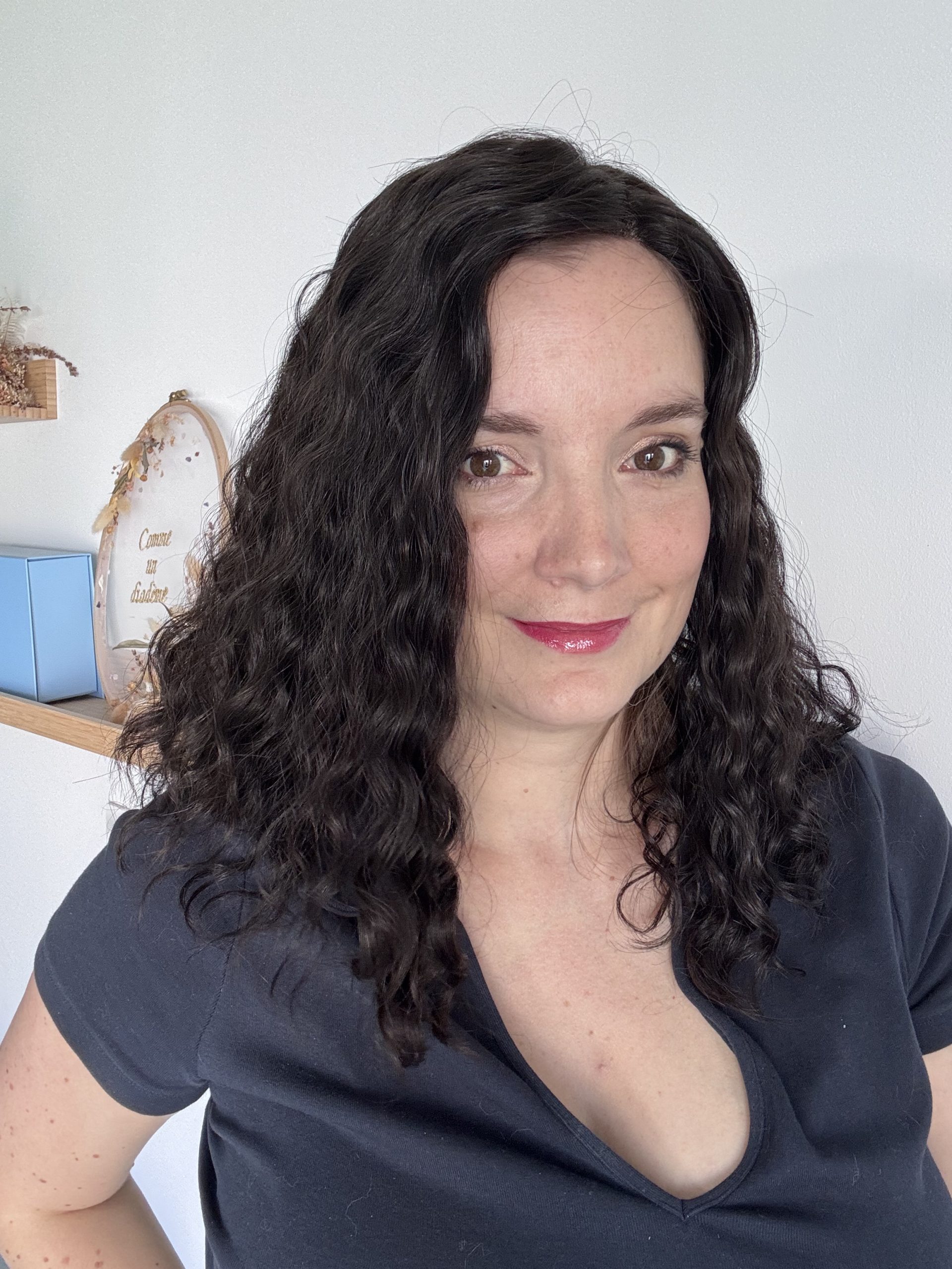 Dark Brown Curly Hair Topper made from natural hair. Ideal for alopecia, fine and thinning hair, or lack of density.
