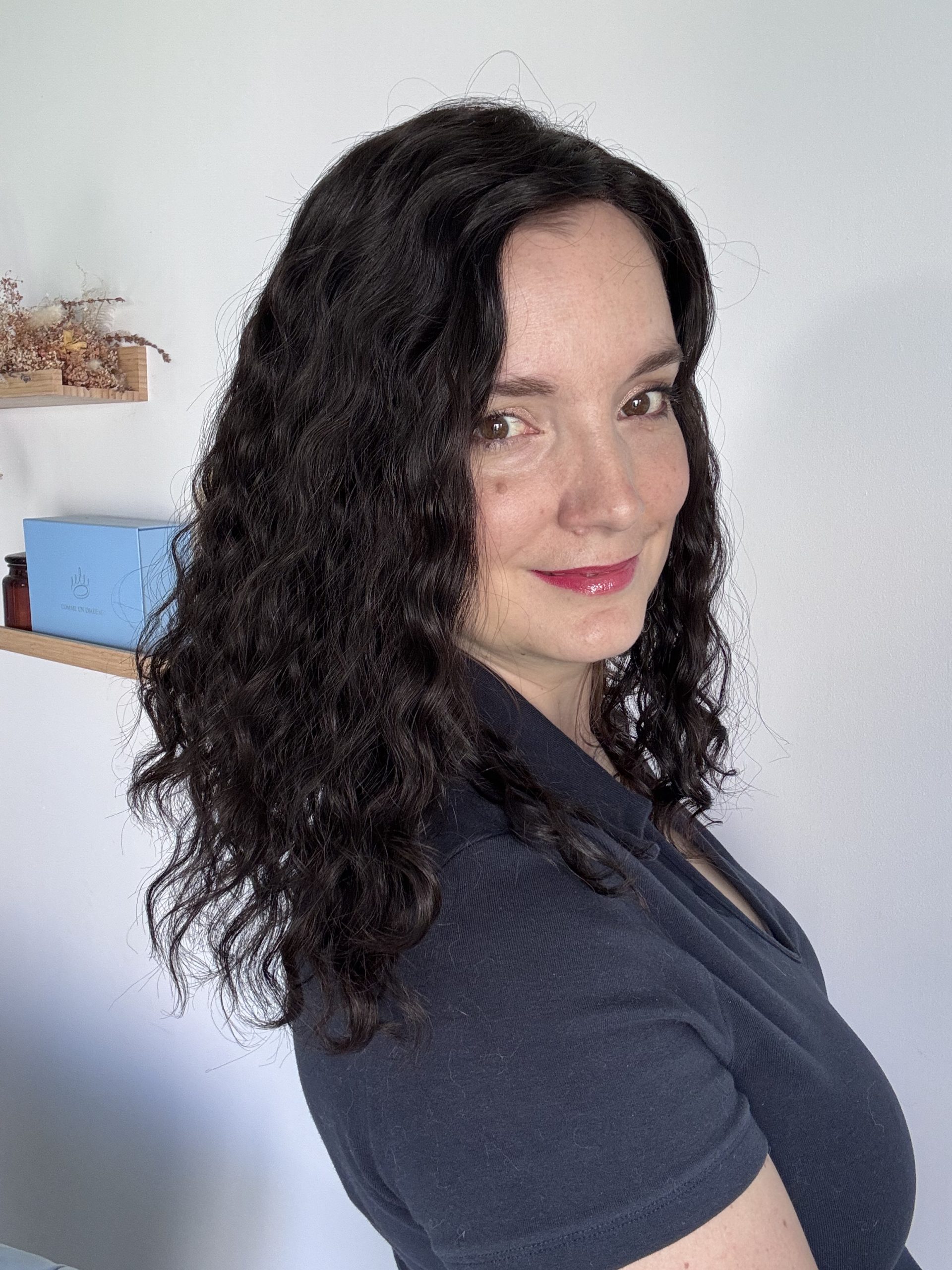 Dark Brown Curly Hair Topper made from natural hair. Ideal for alopecia, fine and thinning hair, or lack of density.