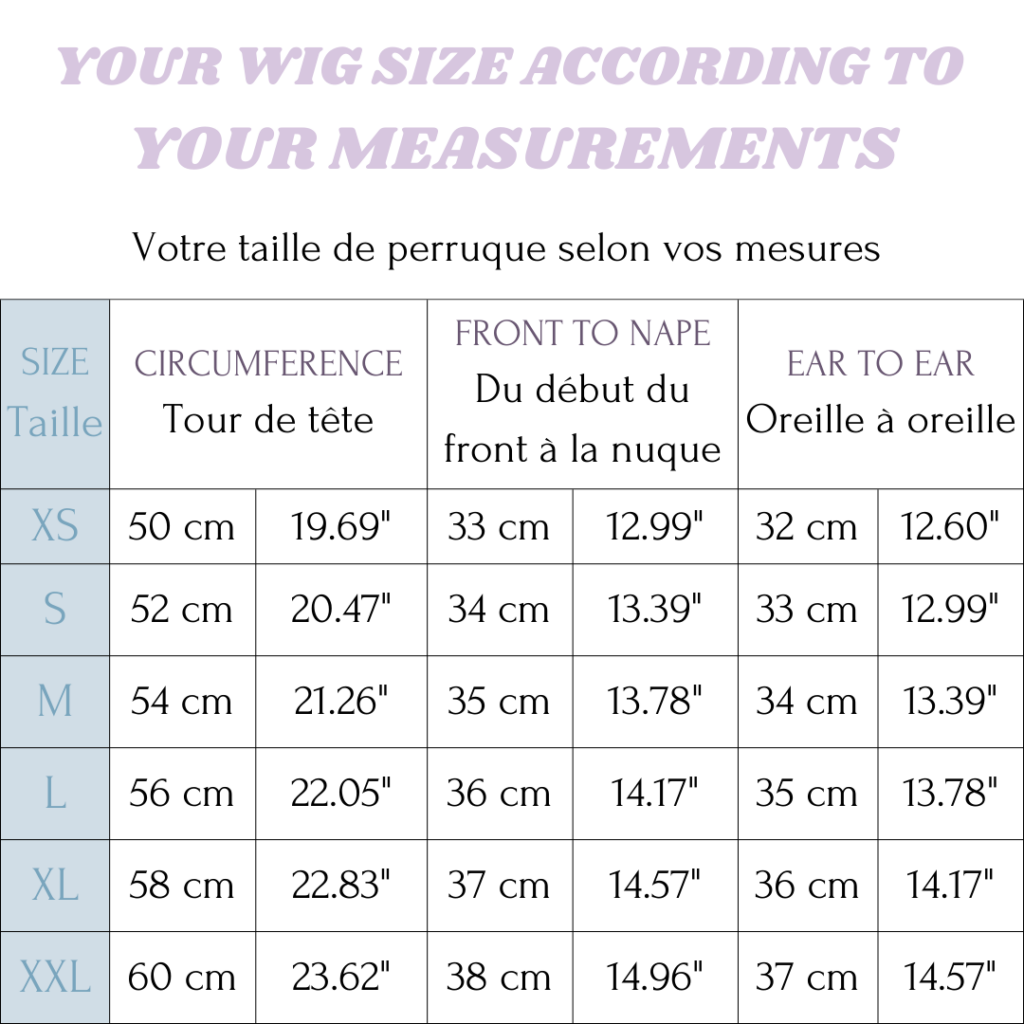 Tableau pour la taille d'une wig