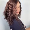 Perruque en cheveux naturels chatain foncés bouclés pour alopécie, chute de cheveux. Solution cheveux clairsemés.