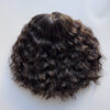 Perruque en cheveux naturels chatain foncés bouclés pour alopécie, chute de cheveux. Solution cheveux clairsemés.