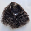 Perruque en cheveux naturels chatain foncés bouclés pour alopécie, chute de cheveux. Solution cheveux clairsemés.